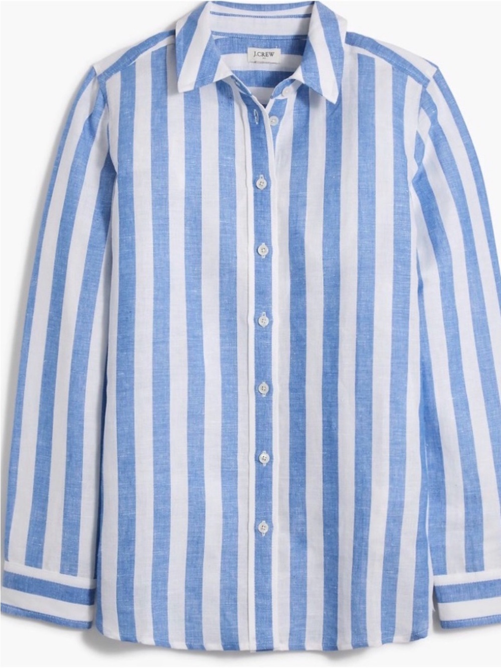 NWT J. Crew Blue and White Vertical Stripe Linen Button-Down Shirt